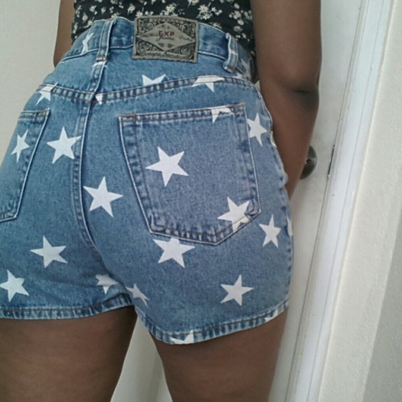 Express Pants - EXP JEAN SHORTS WITH WHITE STARS